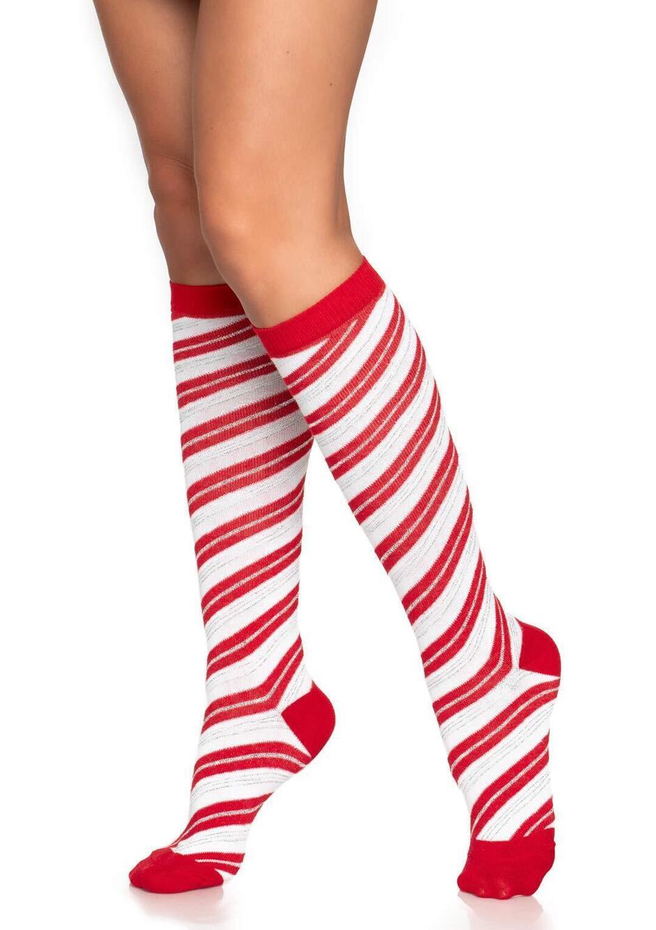 7079 Christmas Holiday Casual Knee Socks, Candy Cane, One Size